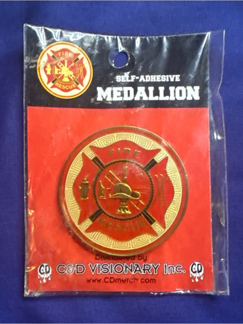 Self Adhesive Fire Rescue Firefighters Metal Medallion by C&D Visionary 1.75”